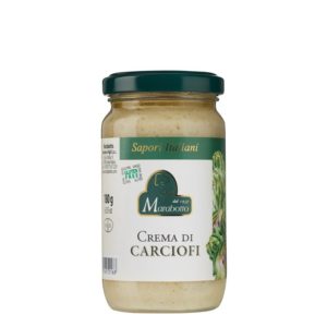 Pot de 180 g de crème d'artichauts. Produit au Piémont par la maison familiale Marabotto. Produit sans gluten.