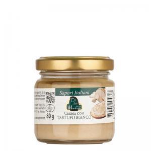 Bocal de 80 g de crème à la truffe blanche produite au Piémont par la maison familiale Marabotto.