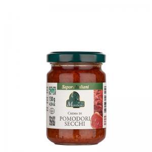 Bocal de 130 g de crème de tomates séchées produit au Piémont par la maison familiale Marabotto.