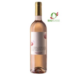Bouteille de 75 cl de Rosé de Pinot Noir bio 2020 du Domaine de la Croix, Yvan Parmelin. Parfait avec poissons ou mets exotiques relevés.