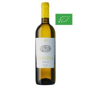 Bouteille de 75 cl de Grillo 2021. Vin blanc bio DOC de Sicile produit par l'Azienda Giasira