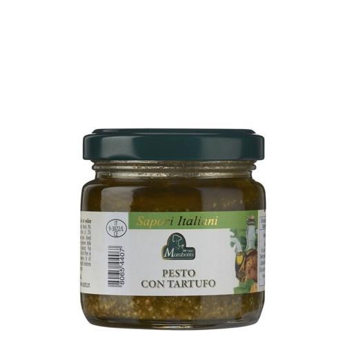 Bocal de 90 g de Pesto à la truffe élaboré au Piémont par la maison familiale Marabotto.